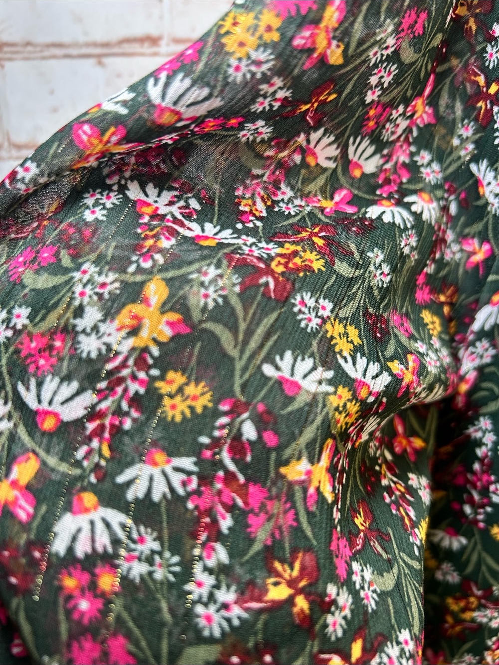 Draper James Green Floral Smocked Long Sleeve Boho Peasant Prairie Midi Dress - Picture 10 of 10